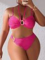 SHEIN Swim Vcay Plus Size Monochrome Swimsuit With Circular Ring Decor And Separated Design