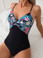 SHEIN Swim Classy Women'S One-Piece Swimsuit With Tropical Plant Print