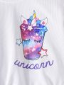 Little Girls' Fashionable Casual Unicorn Print Mesh Splice Long Sleeve Dress