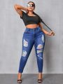 SHEIN ICON Plus Size Women'S Slim Fit Distressed Jeans