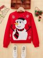 SHEIN Kids Cooltwn Girls 1pc Snowman Pattern Sweater