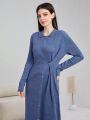 SHEIN Mulvari Women's Lapel Collar Single-breasted Knitted Sweater Dress