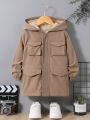 SHEIN Kids EVRYDAY Young Boy 1pc Flap Pocket Teddy Lined Hooded Coat