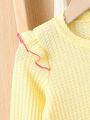 Girls' Casual Basics Versatile Ruffled Cuffs Waffle Fabric Three-Piece T-Shirt