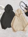 2pcs Letter Graphic Kangaroo Pocket Drawstring Thermal Lined Hoodie