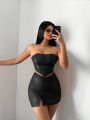 SHEIN SXY Strapless Leather Two Piece Set