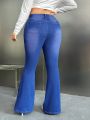 SHEIN ICON Y2k Blue Plus Size Women'S Casual High Waisted Skinny Denim Flare Pants