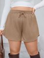 SHEIN Essnce Plus Size Solid Color Drawstring Waist Shorts