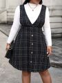 SHEIN Essnce Plus Size Women's Plaid Apron Dress