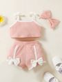 Baby Girl Contrast Piping Cami Top & Bow Front Shorts