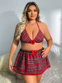 Classic Sexy Plus Size Plaid Printed Sexy Role Play Costume 2pcs/set