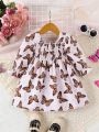 Baby Girl Butterfly Print Flounce Sleeve Dress