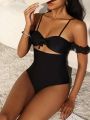 SHEIN Swim Chicsea Women's Solid Color Hollow Out Knotted Backless One-Piece Swimsuit