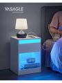 VASAGLE Nightstand with Charging Station, Side End Adjustable LED Lights, Bedside Table with Drawer 2 AC Outlets, 2 USB Ports, Modern, for Bedroom, 13.7