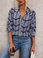 Ladies' Navy Blue Printed Shirt