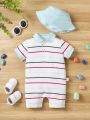 Baby Girls' Striped Short Sleeve Romper With Doll Collar