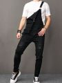 Men Ripped Pocket Front Denim Overalls Without Tee