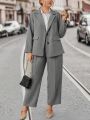 SHEIN LUNE Plus Lapel Neck Blazer & Suit Pants