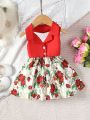 Infant Girls' Sleeveless Floral Patchwork Collared Dress