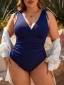 SHEIN Swim Basics Plus Size Women's Ruffled One-Piece Swimsuit