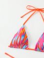 SHEIN Swim BAE Women's Tie Dye Print Halter Neck Two Piece Swimsuit Set
