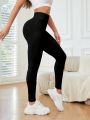 Yoga Basic Solid Color Wide Waistband Sports Leggings