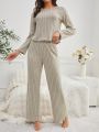 Women's Knitted Striped Long Sleeve Homewear Set