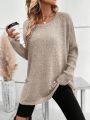 SHEIN LUNE Women's Solid Color Round Neck Long Sleeve Pullover Sweater