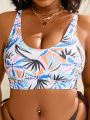 SHEIN Swim Vcay Plus Size Botanical Printed Swimsuit Top