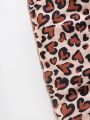 SHEIN Kids EVRYDAY Little Girls' Casual And Cute Fashionable Leopard Printed Short Top, Sleeveless Heart Belted Dress Set For Autumn And Winter