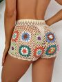 SHEIN Swim BohoFeel Women's Crochet Flower Pattern Cover Up Shorts