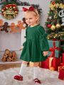 SHEIN Infant Girls' Cute Sweet Velvet Loose Dress With Shiny Bowknot