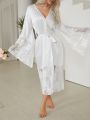 Women's Satin Robe With Lace Edge