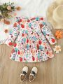 Baby Girl'S Fun And Cute Cartoon All-Over Print Dress