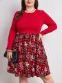 SHEIN LUNE Plus Christmas Print A-line Dress