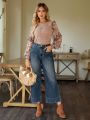 SHEIN LUNE Vintage Straight High Waist Jeans With Distressed Details