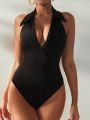 SHEIN Swim Chicsea Women's One-Piece Swimsuit With Collar And Backless Design