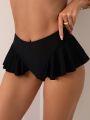 Swimwear Set With Ruffled Trim Detailing And Thong Bottom