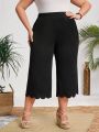 SHEIN CURVE+ Plus Size Solid Color High-waisted Wide Leg Pants