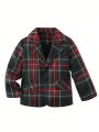 2pcs/set Boys' Gentleman Suit With Plaid Blazer And Pants