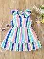 Baby Girls' Cute Striped Lace Trim Sleeveless Dress For Spring And Summer