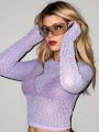 SHEIN ICON Women'S Hollow Out Knitted Plush Patchwork Sweater