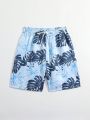 Teen Boy Tropical Print Drawstring Waist Swim Shorts