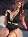 SHEIN Leisure Large Size Color Block One-Piece Swimsuit