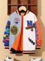 SHEIN Kids HYPEME Tween Boy Letter Graphic Colorblock Thermal Lined Varsity Jacket