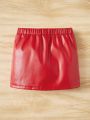 SHEIN Kids FANZEY Toddler Girls Button Front PU Leather Skirt