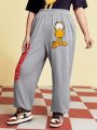 GARFIELD X SHEIN Plus Size Cartoon & Letter Graphic Joggers