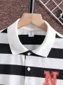 Teenage Boy'S Wide Stripe Letter Print Casual Polo Shirt