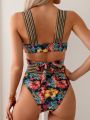 SHEIN Swim Vcay Women's Tropical Plant Printed Swimsuit