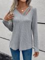 Asymmetrical Neck Ribbed Knit Tee